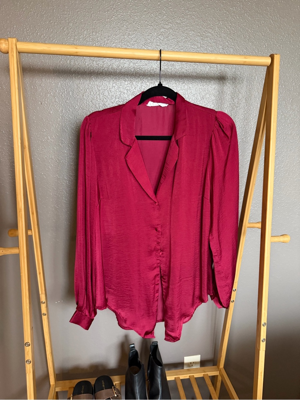 All in Favor Satin Button-Up Blouse - Berry